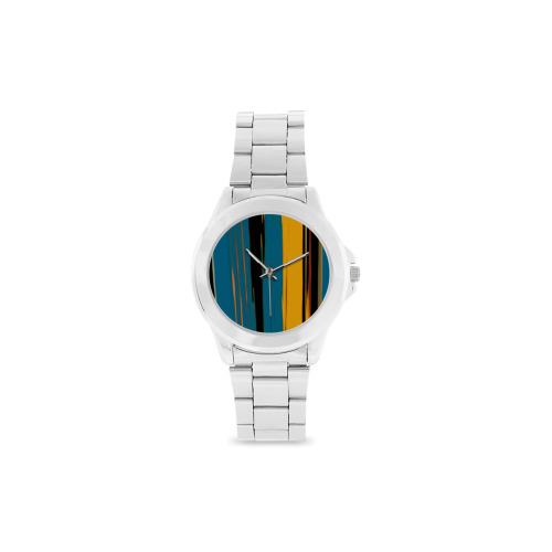 Black Turquoise And Orange Go! Abstract Art Unisex Stainless Steel Watch(Model 103)