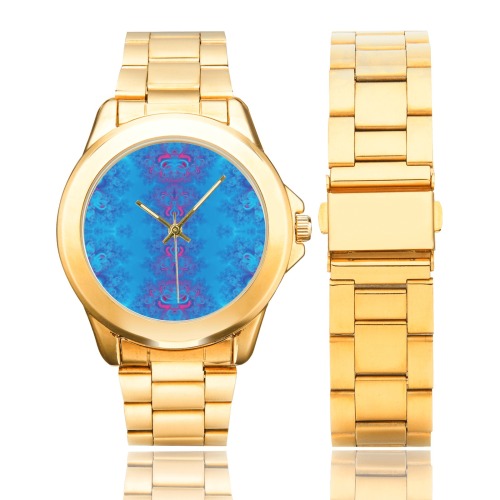 Blue Flowers on the Ocean Frost Fractal Custom Gilt Watch(Model 101)