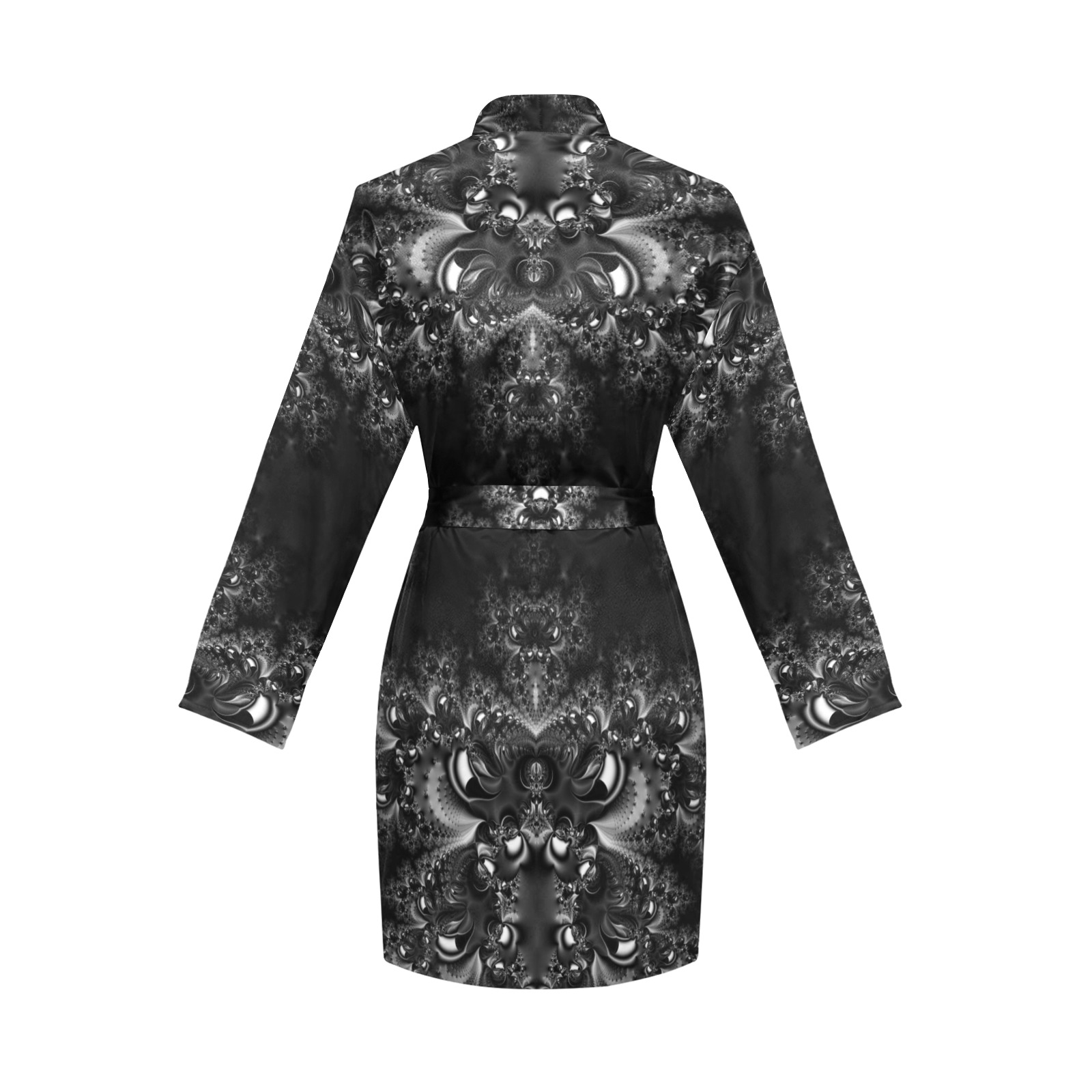 Frost at Midnight Fractal Women's Long Sleeve Belted Night Robe
