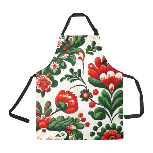 folklore motifs red flowers All Over Print Apron