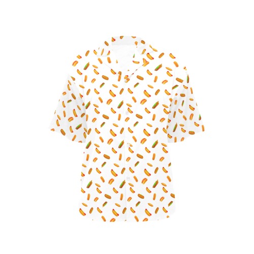 Hot Dog Pattern on White All Over Print Hawaiian Shirt for Women (Model T58)