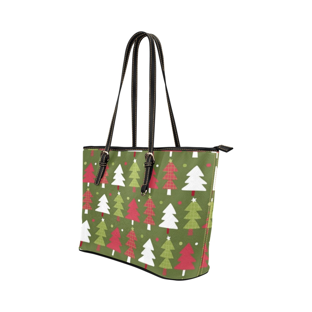 Colorful Christmas Trees Leather Tote Bag/Small (Model 1651)