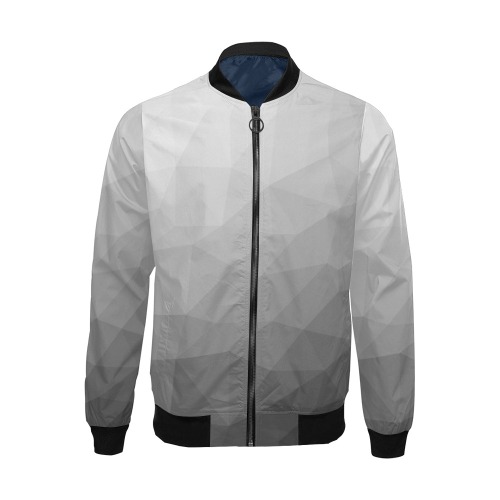 Grey Gradient Geometric Mesh Pattern All Over Print Bomber Jacket for Men (Model H19)
