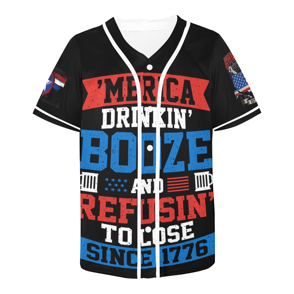 Merica Drinking Booze and Refusing to Lose All Over Print Baseball Jersey for Men (Model T50)