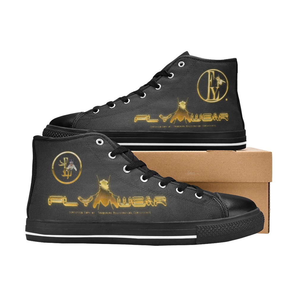 Gold Collectable Fly Women's Classic High Top Canvas Shoes (Model 017)