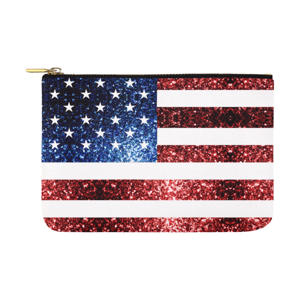 Sparkly USA flag America Red White Blue faux Sparkles patriotic bling 4th of July Carry-All Pouch 12.5''x8.5''