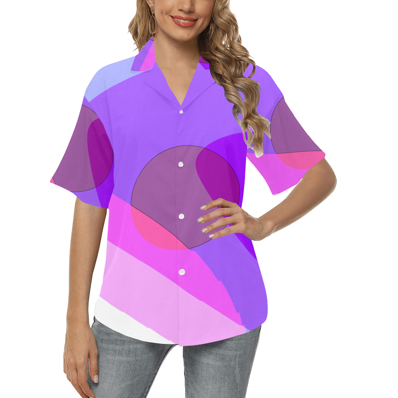 Purple Retro Groovy Abstract 409 All Over Print Hawaiian Shirt for Women (Model T58)