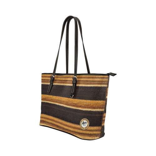 gold and brown striped pattern Leather Tote Bag/Large (Model 1651)