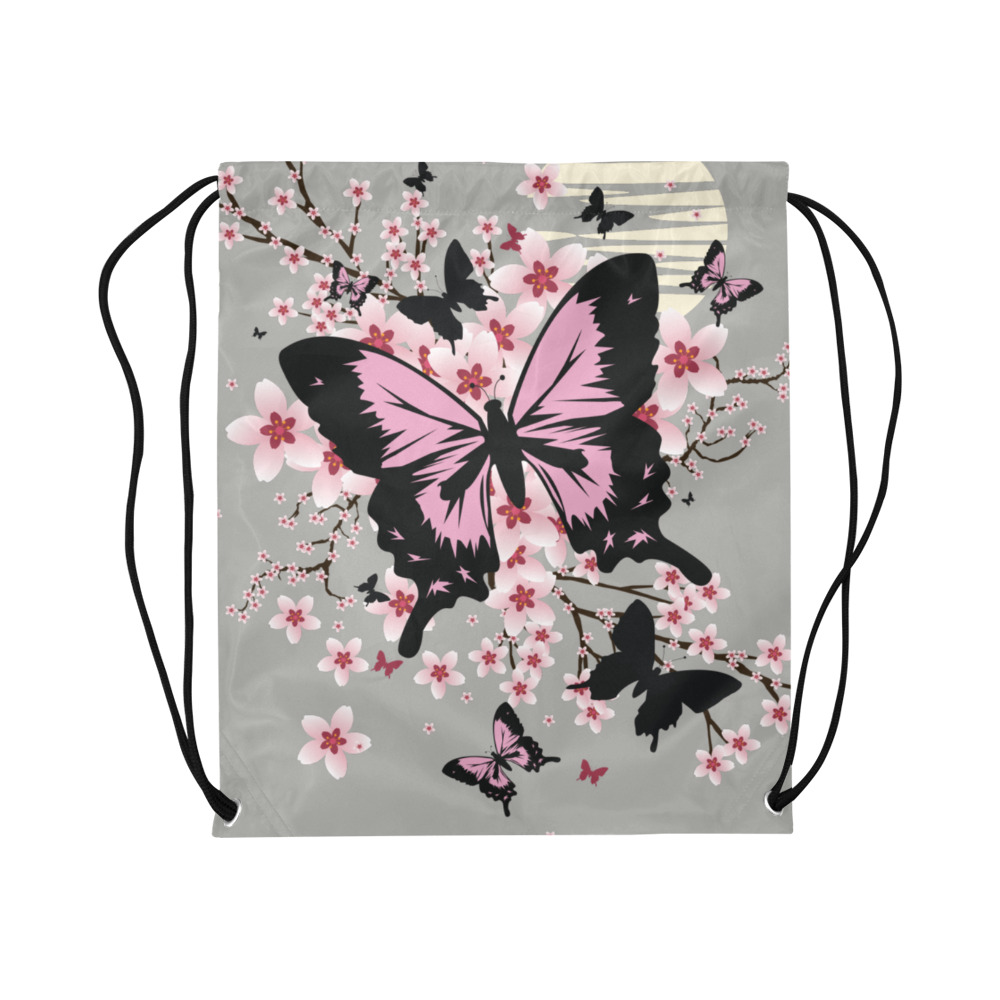 Cherry Blossom Butterflies Large Drawstring Bag Model 1604 (Twin Sides)  16.5"(W) * 19.3"(H)