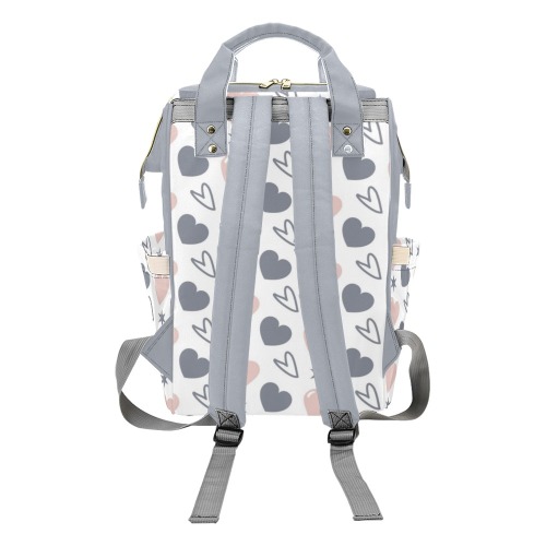 Pink and Grey Hearts Diaper Bag Multi-Function Diaper Backpack/Diaper Bag (Model 1688)