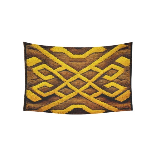 ikat style, yellow and brown Cotton Linen Wall Tapestry 60"x 40"