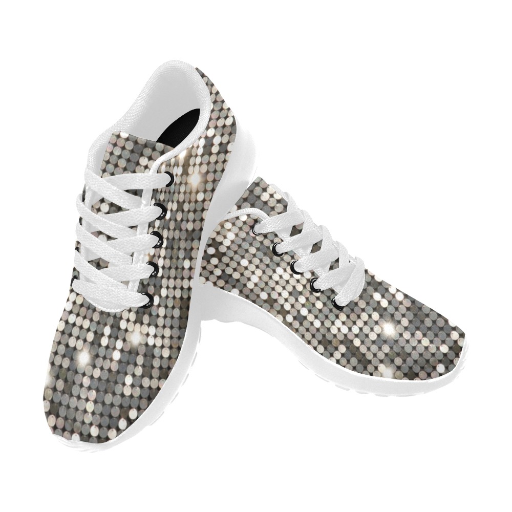 Silver Metallic Glitter Sparkles Sequins Men’s Running Shoes (Model 020)