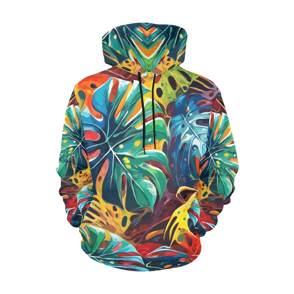 Monstera leaves. Colorful abstract art. All Over Print Hoodie for Women (USA Size) (Model H13)