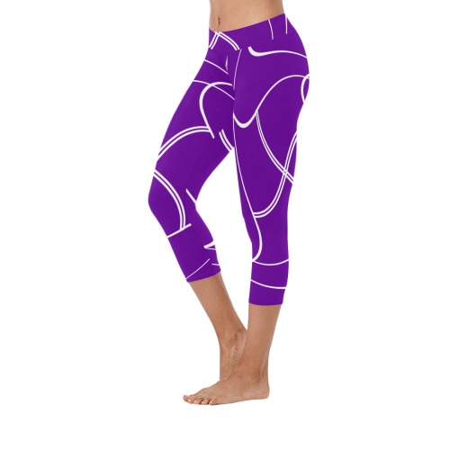 White Interlocking Squares twirled purple Women's Low Rise Capri Leggings (Invisible Stitch) (Model L08)