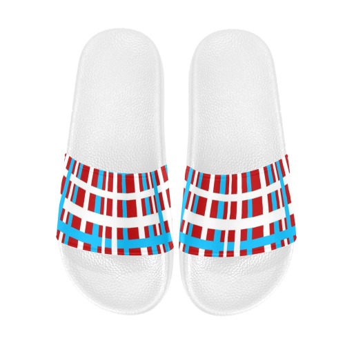Interlocking Stripes White Red Light Blue Women's Slide Sandals (Model 057)
