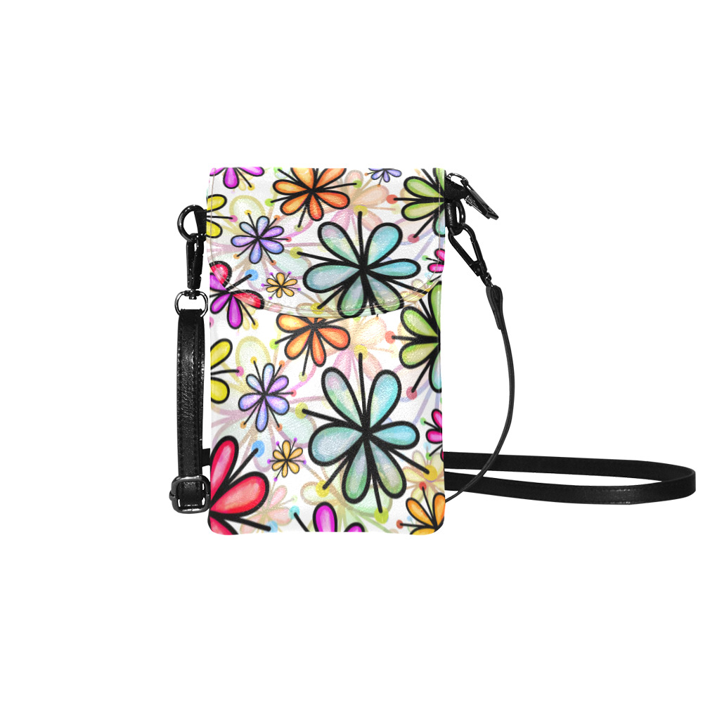 Watercolor Rainbow Doodle Daisy Flower Pattern Small Cell Phone Purse (Model 1711)