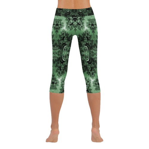 Deep in the Forest Frost Fractal Women's Low Rise Capri Leggings (Invisible Stitch) (Model L08)