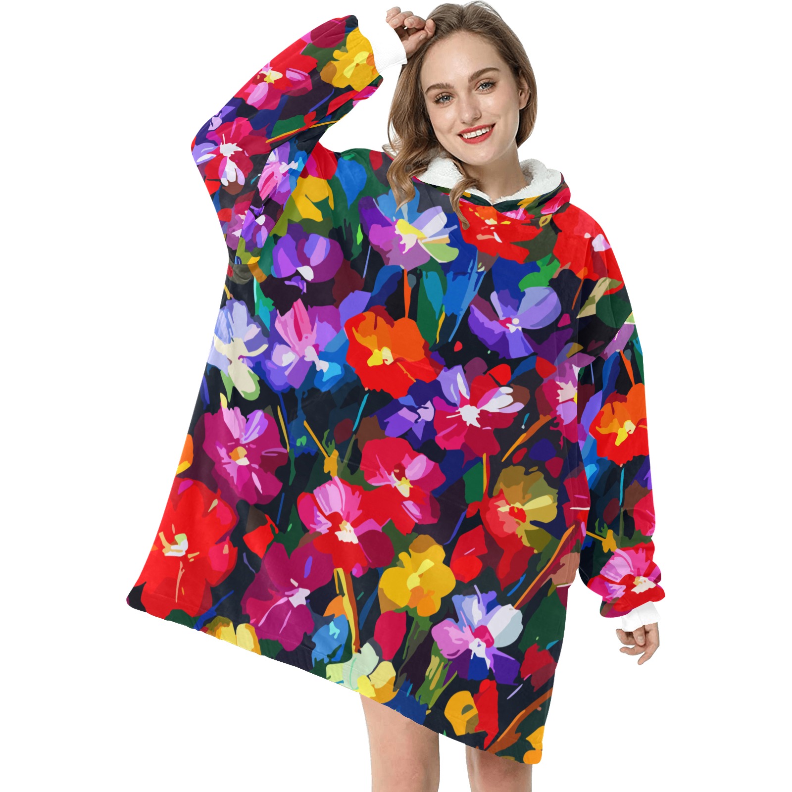 Stunning mix of colorful summer flowers Blanket Hoodie for Women
