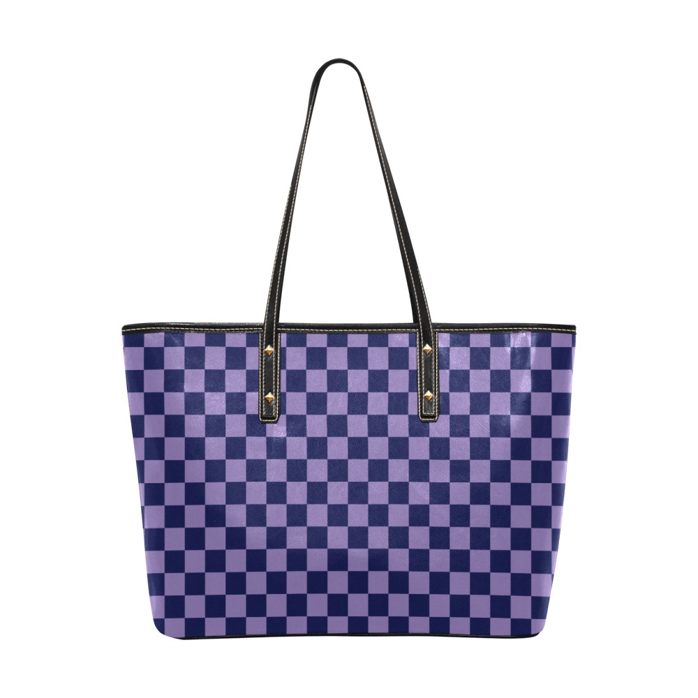 Purple Checkerboard Chic Leather Tote Bag (Model 1709)