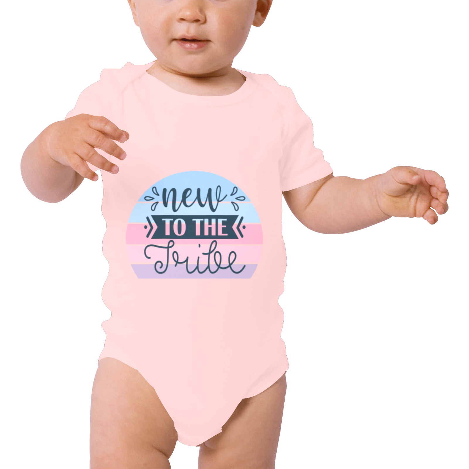 New To The Tribe (Pink) Baby Powder Organic Short Sleeve One Piece (Model T28)