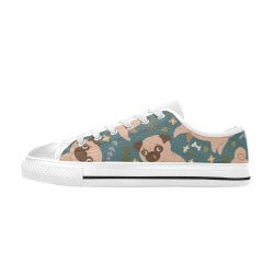 seamless-pattern-with-cute-pugs-flowers_250613-795 Low Top Canvas Shoes for Kid (Model 018)