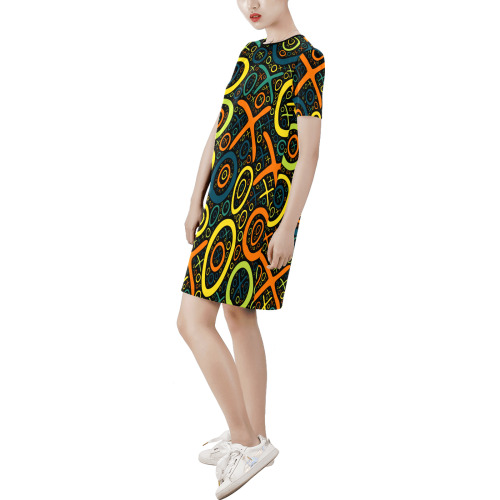 XO0L2-O SYMPLZ Short Sleeve Round Neck A-Line Dress Short-Sleeve Round Neck A-Line Dress (Model D47)