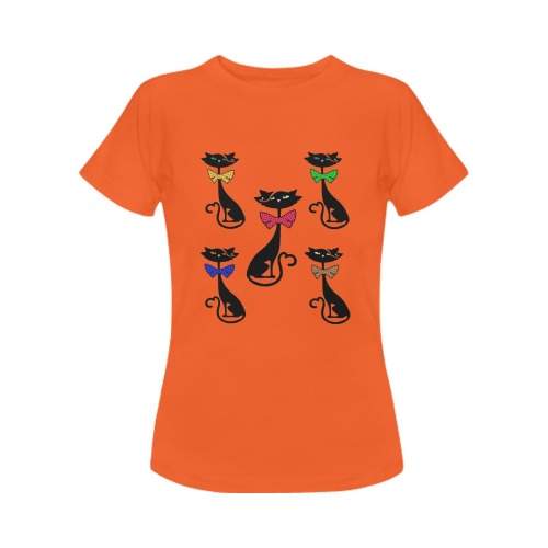 Black Cat with Bow Ties - Orange Women's T-Shirt in USA Size (Two Sides Printing)