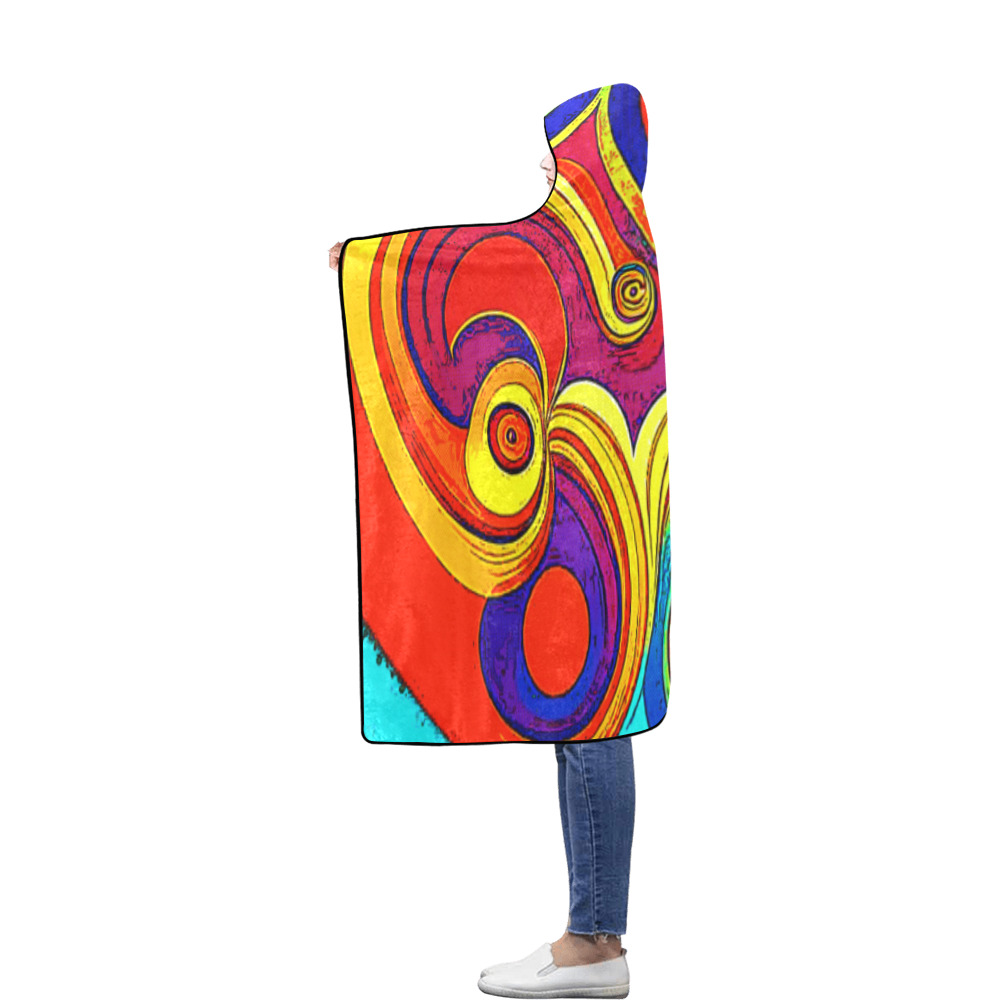 Colorful Groovy Rainbow Swirls Flannel Hooded Blanket 56''x80''