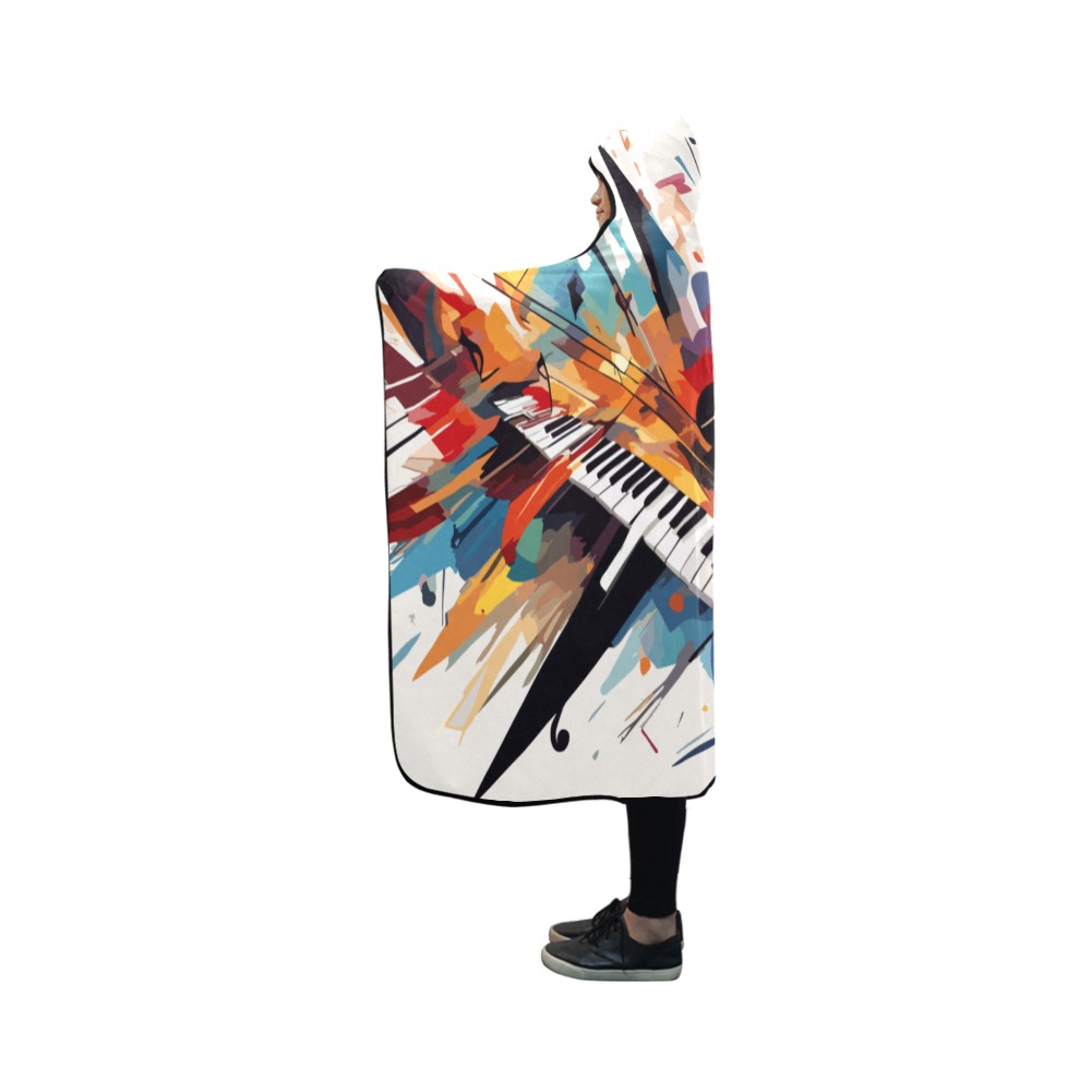 Piano jazz. Cool colorful abstract art on beige Hooded Blanket 50''x40''