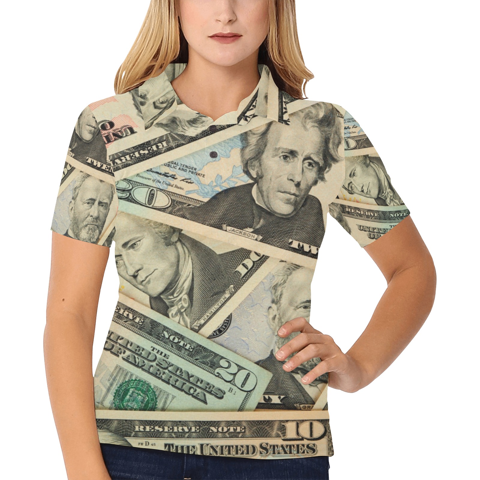 US PAPER CURRENCY Women's All Over Print Polo Shirt (Model T55)
