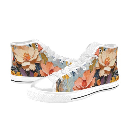 Fantasy beige, peach color flowers fantasy art. Women's Classic High Top Canvas Shoes (Model 017)