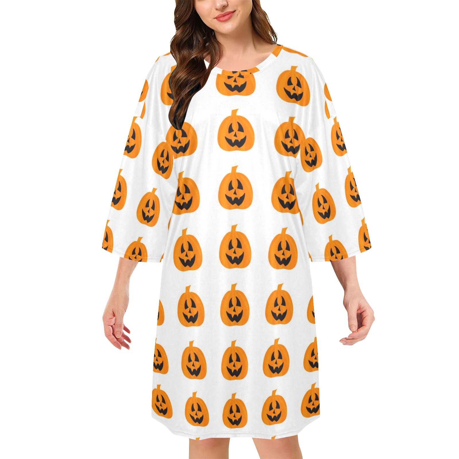 Halloween Pumpkin Sleep Shirt Women's Oversized Sleep Tee (Model T74)