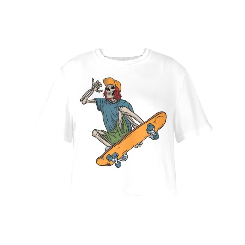 Funky skeleton skating design Women's Cropped T-shirt (Model T80)