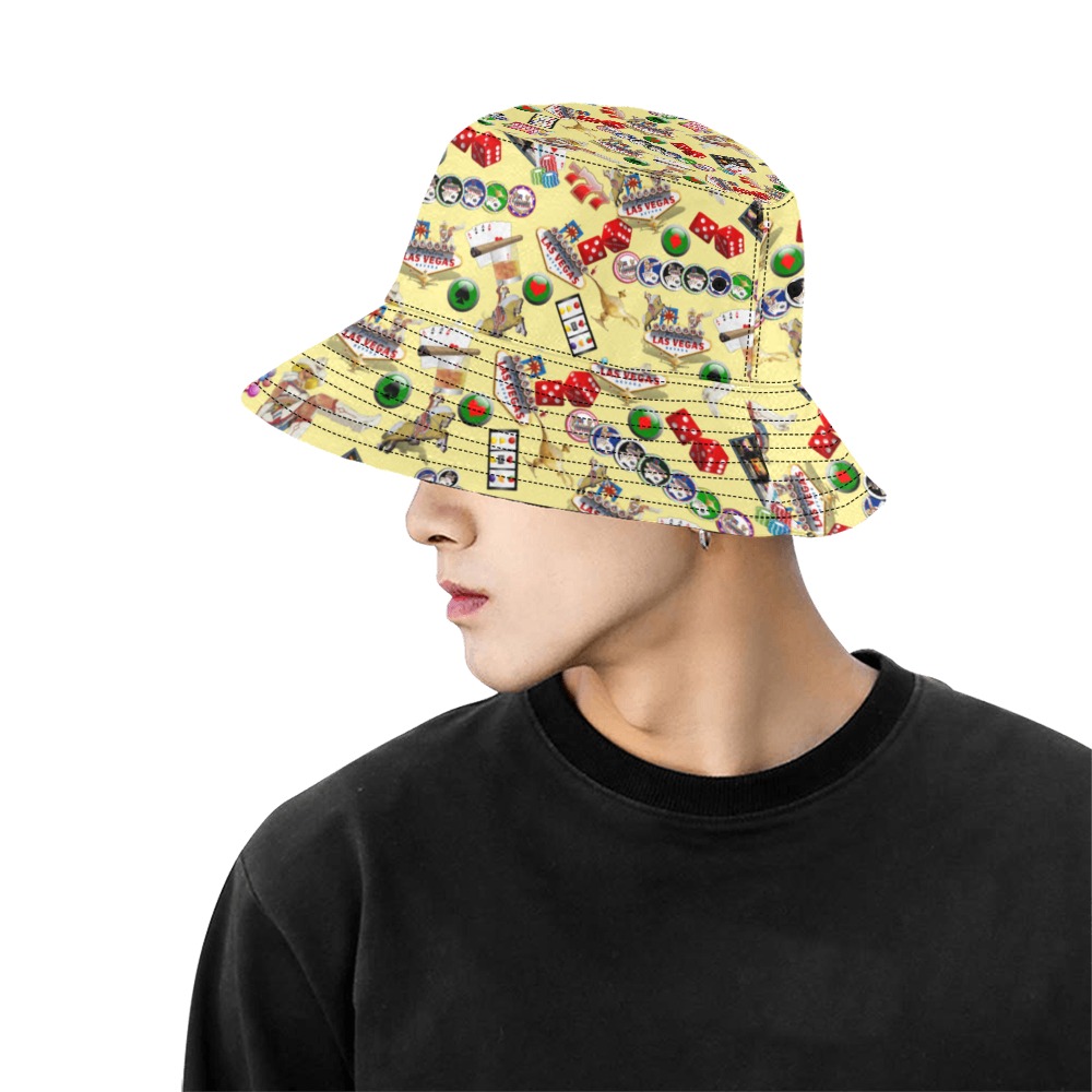 Las Vegas Icons Gamblers Delight / Yellow All Over Print Bucket Hat for Men