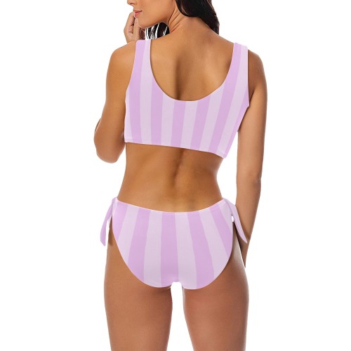 CandyStripe Woman's Swimwear Pink Bow Tie Front Bikini Swimsuit (Model S38)
