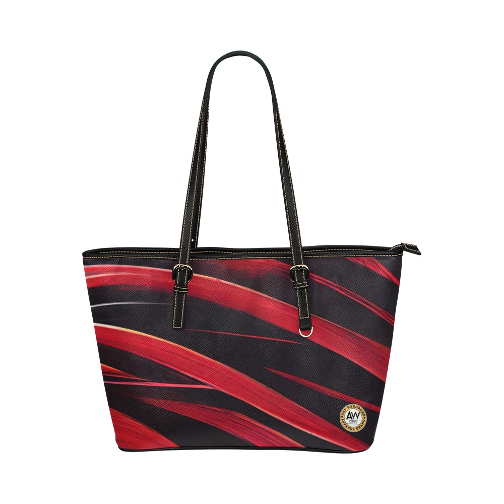 red and black wave's Leather Tote Bag/Large (Model 1651)