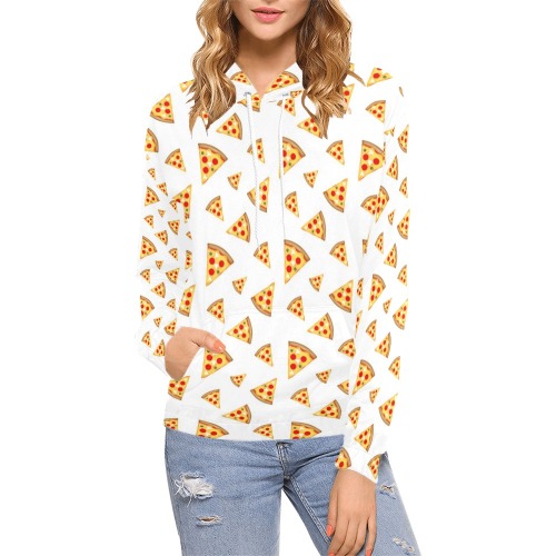 Cool and fun pizza slices pattern on white All Over Print Hoodie for Women (USA Size) (Model H13)