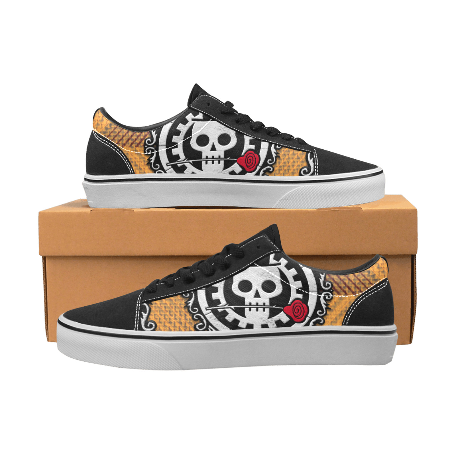 Steampunk Skull Men's Low Top Skateboarding Shoes (Model E001-2)