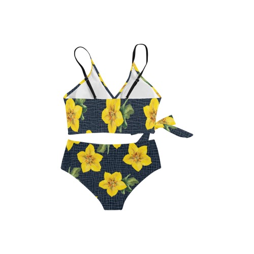 yellow flora print copy Knot Side Bikini Swimsuit (Model S37)