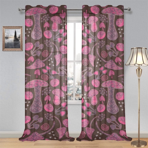 Unique fallpattern in pink Gauze Curtain 28"x95" (Two-Piece)