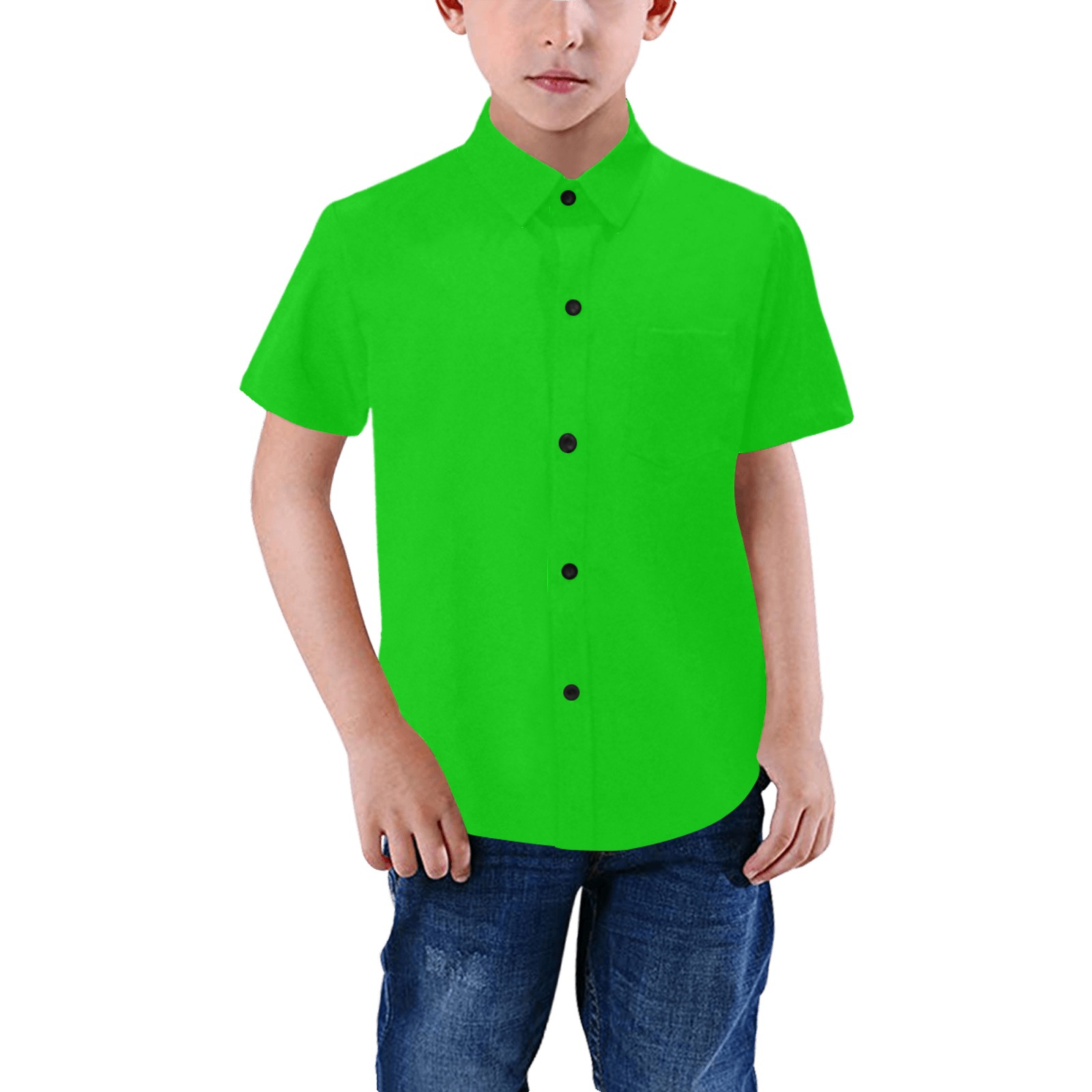 Merry Christmas Green Solid Color Boys' All Over Print Short Sleeve Shirt (Model T59)