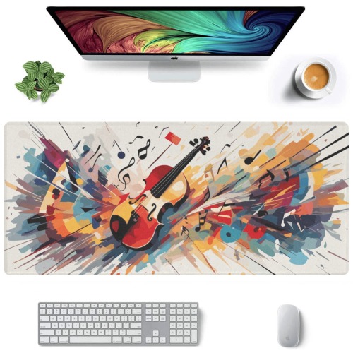 Chic colorful allegory of violin music on beige Gaming Mousepad (35"x16")