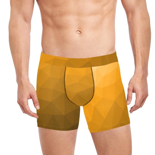 Orange gradient geometric mesh pattern Men's Boxer Briefs with Custom Inner Pocket & Waistband (Model L34)