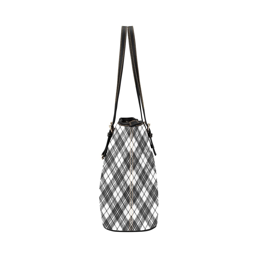 Tartan black white pattern holidays Christmas xmas elegant lines geometric cool fun classic elegance Leather Tote Bag/Small (Model 1651)