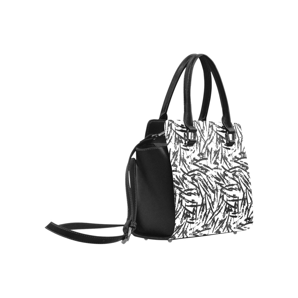 Brush Stroke Black and White Classic Shoulder Handbag (Model 1653)