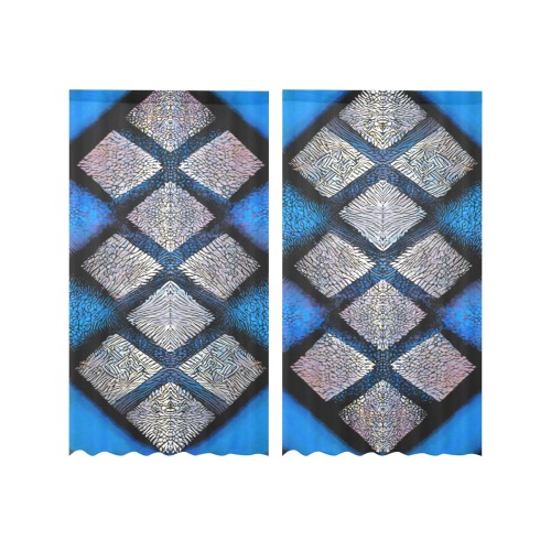 blue and silver diamond's Gauze Curtain 28"x63" (Two-Piece)