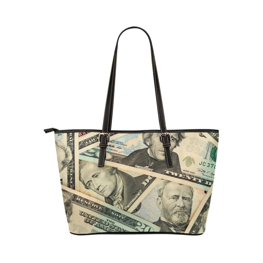 US PAPER CURRENCY Leather Tote Bag/Small (Model 1651)