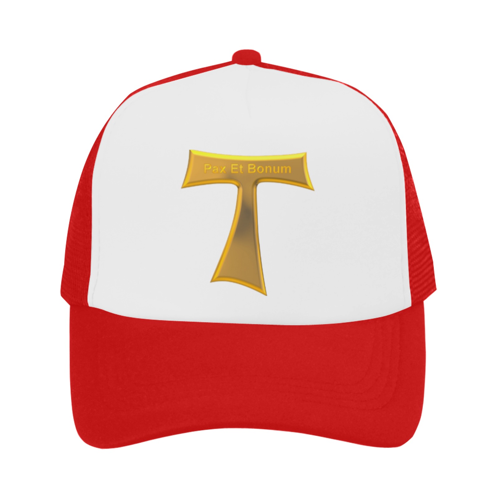 Franciscan Tau Cross Pax Et Bonum Gold  Metallic Trucker Hat