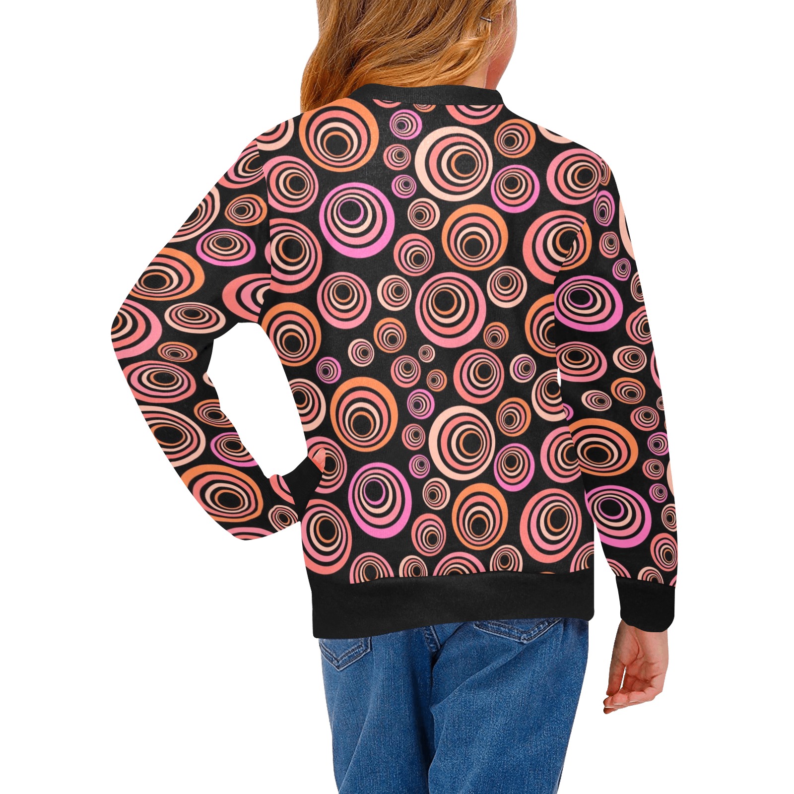 Retro Psychedelic Pretty Orange Pattern Girls' All Over Print Crew Neck Sweater (Model H49)