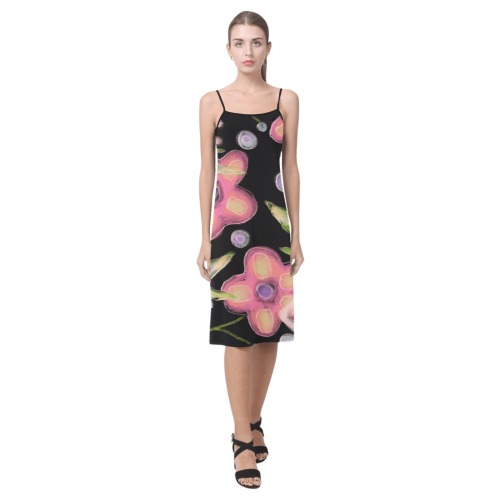 Big Pink Flowers Abstract Art Alcestis Slip Dress (Model D05)